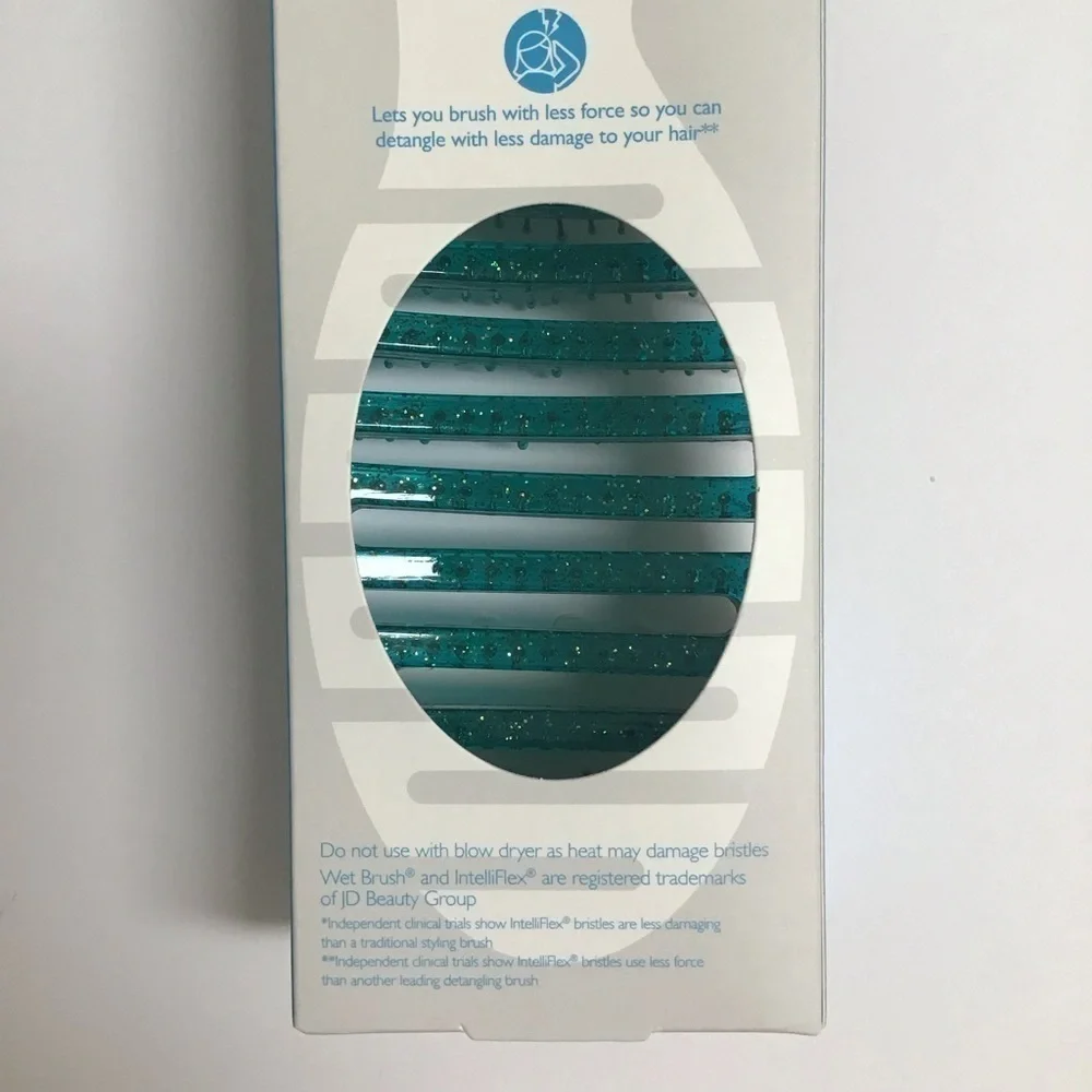 Wet Brush Shower Detangler GREEN GLITTER IntelliFlex Bristles Hanger Beach NEW
